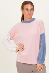 Pink Ribbed Colorblock Maternity Side Slit Top