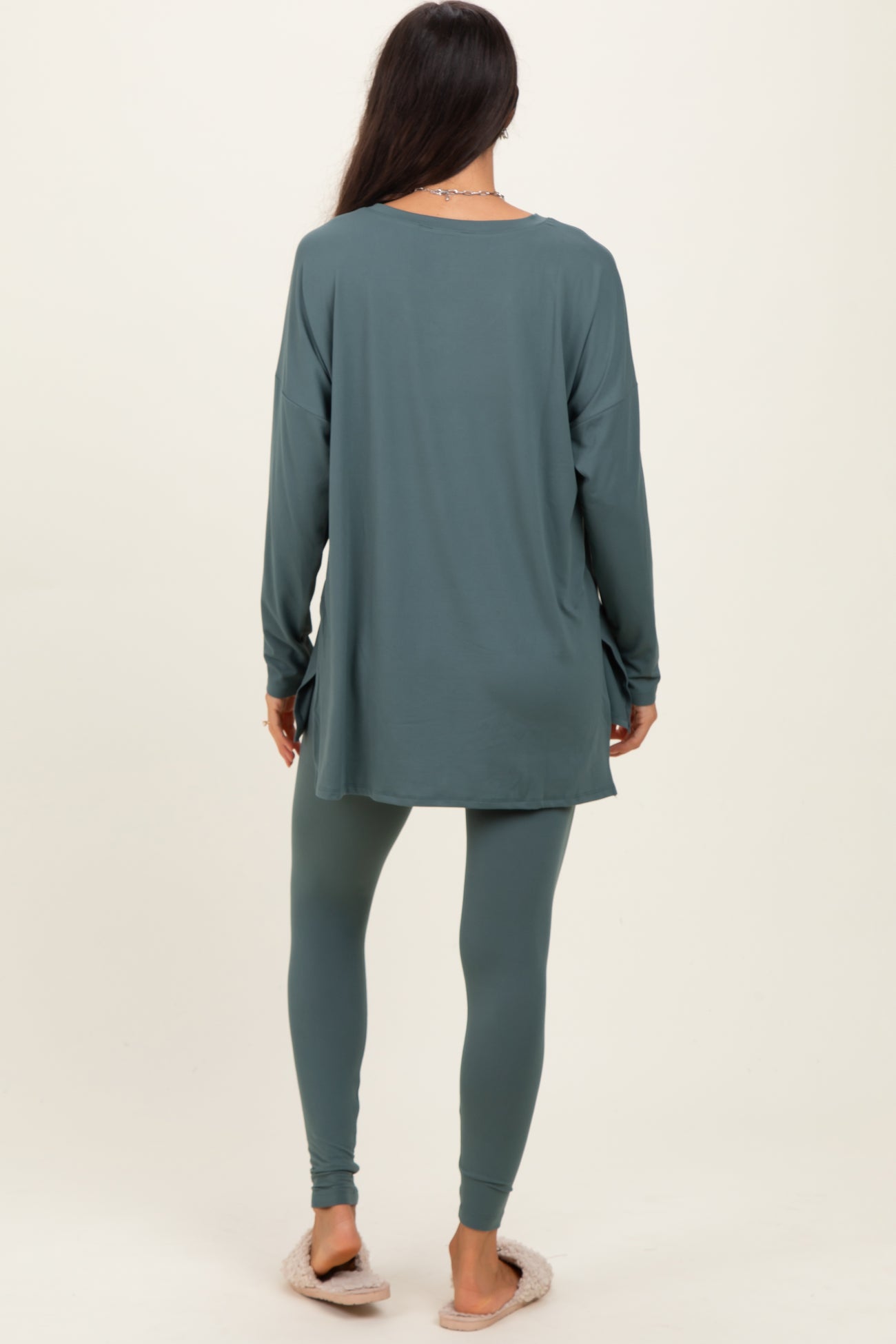 Olive Brushed Knit Oversized Top and Legging Set