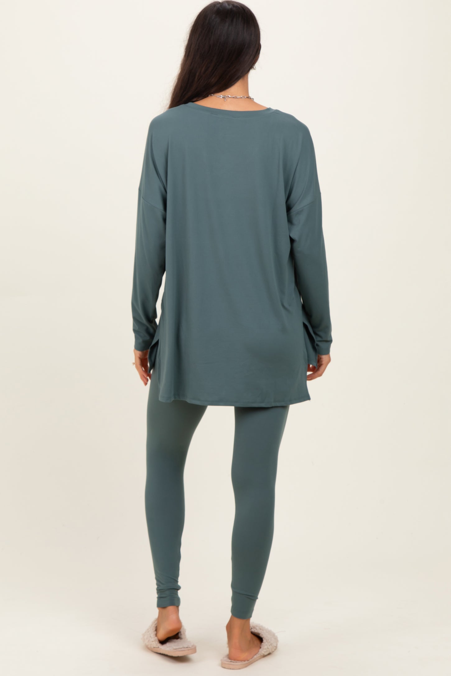 Olive Brushed Knit Oversized Top and Legging Set