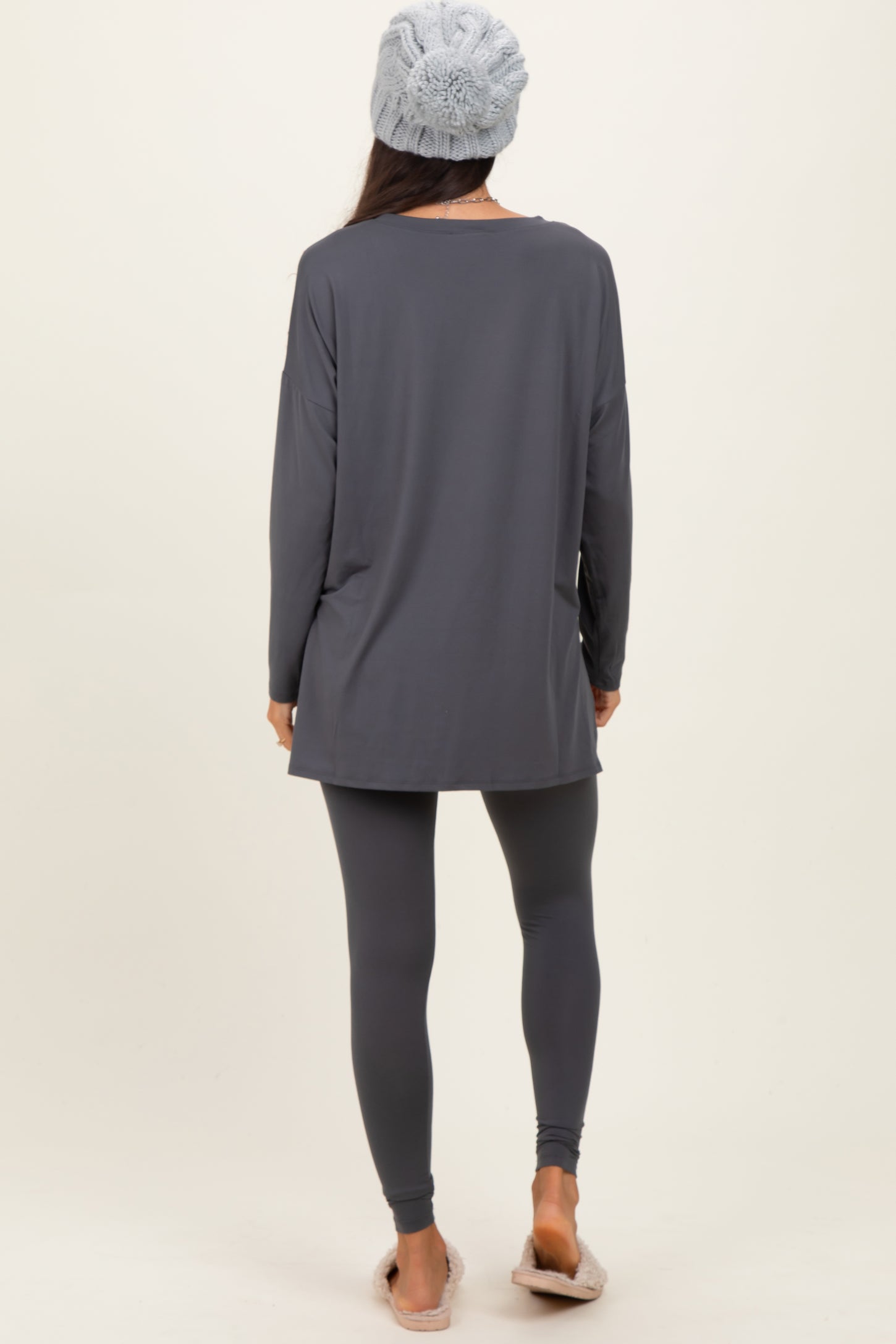 Charcoal Brushed Knit Oversized Top and Legging Set