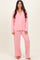 Light Pink Button Down Top Wide Leg Pant Pajama Set