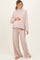 Beige Textured Rib Mock Neck Long Sleeve Pants Maternity Set