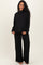 Black Textured Rib Mock Neck Long Sleeve Pants Maternity Set