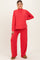 Red Textured Rib Mock Neck Long Sleeve Pants Maternity Set