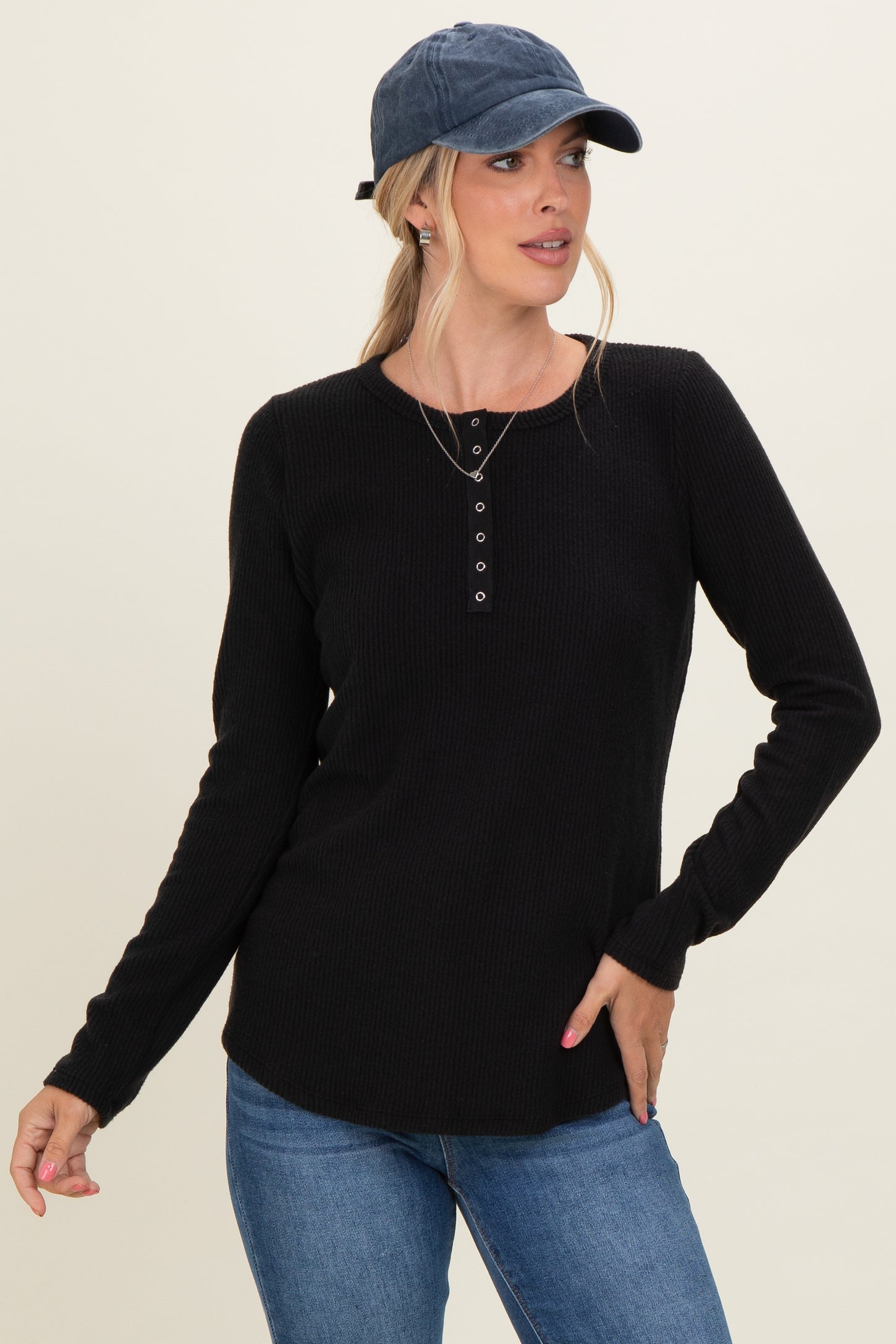 Black Contrast Long Sleeve Maternity Thermal Top