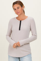 Oatmeal Contrast Long Sleeve Maternity Thermal Top