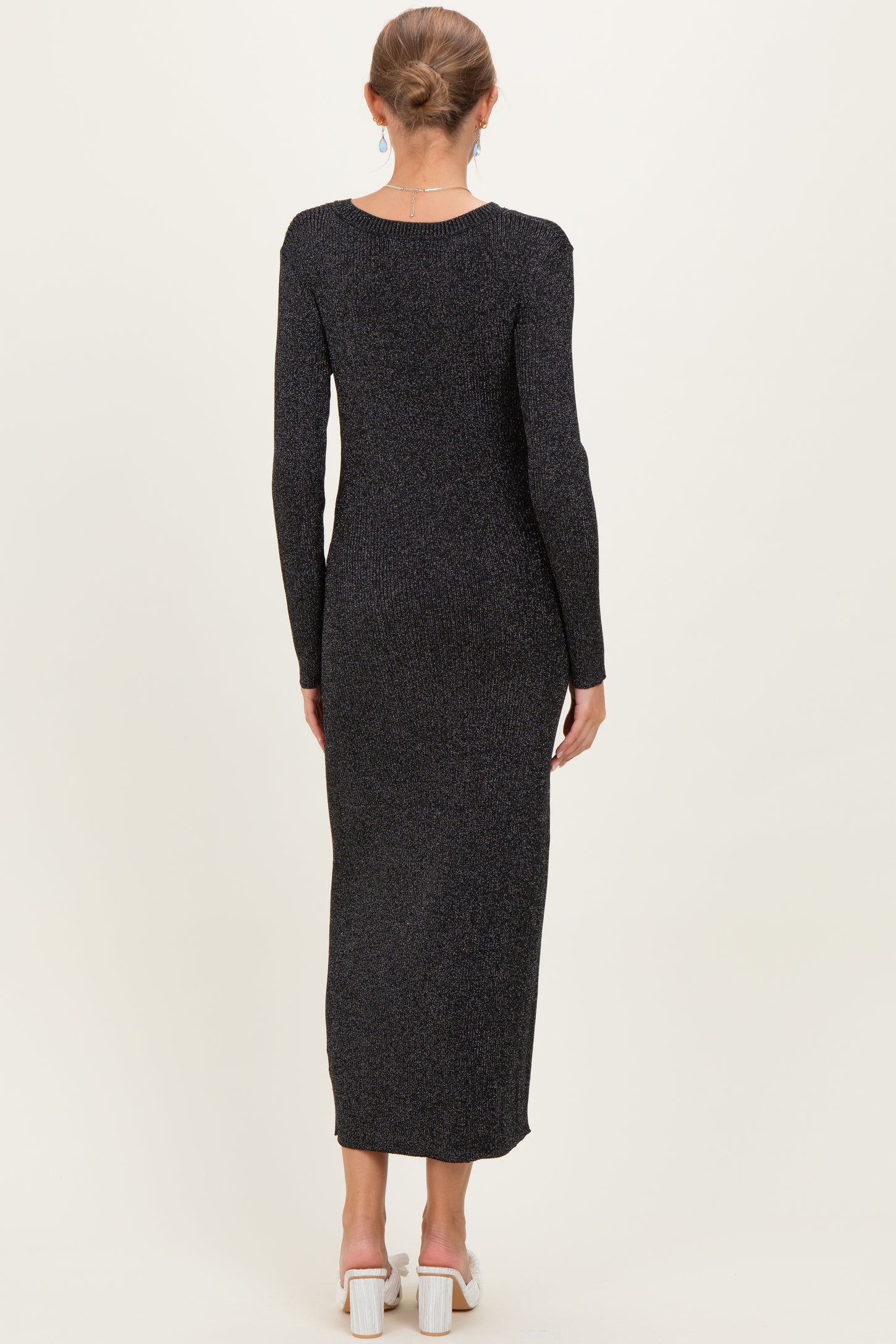 Black Shimmer Ribbed Knit Maternity Maxi Dress