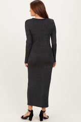 Black Shimmer Ribbed Knit Maxi Dress