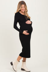 Black Fitted Mesh Cutout Maternity Dress