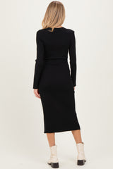 Black Fitted Mesh Cutout Maternity Dress