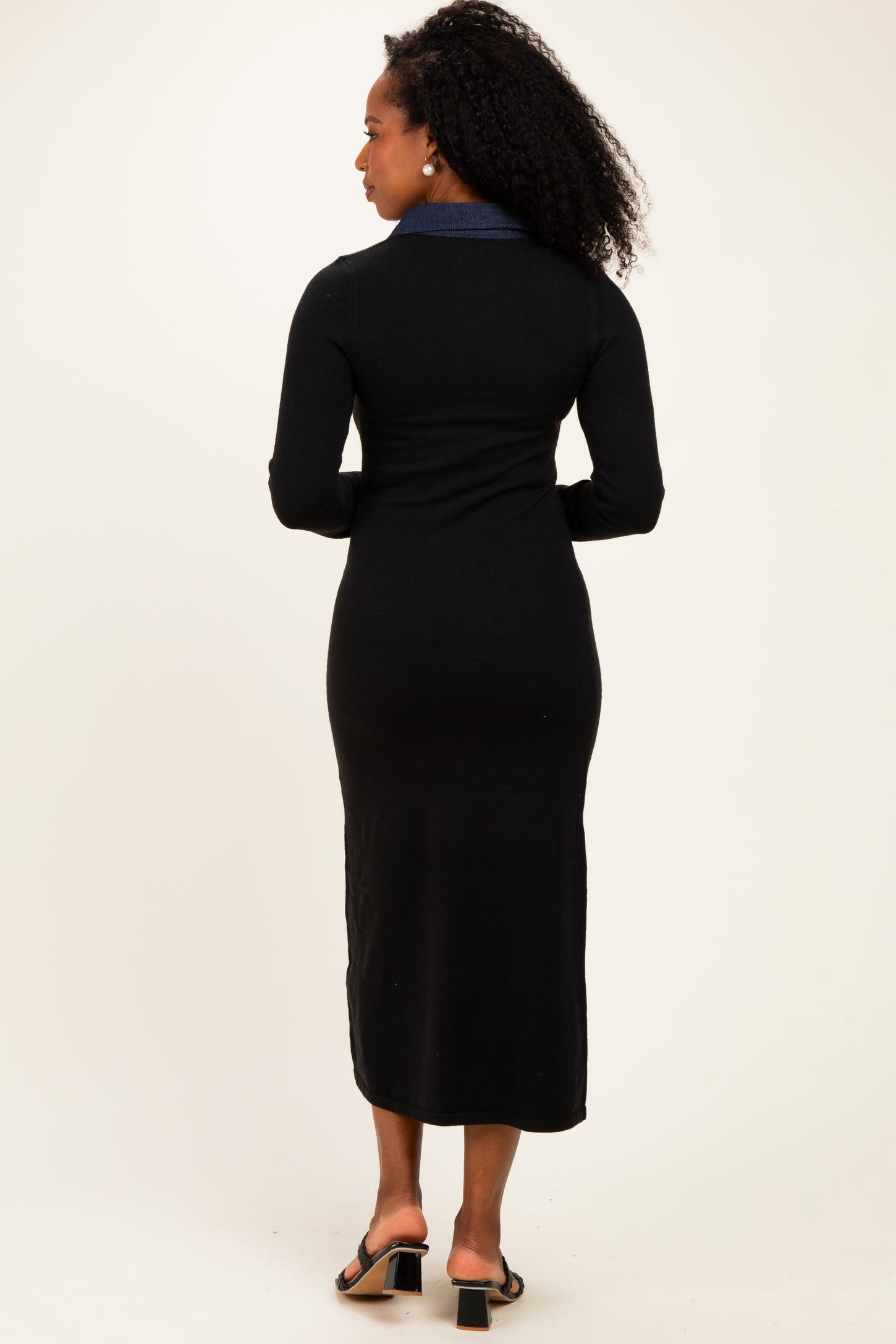 Black Denim Trim Knit Dress