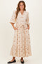 Brown Floral Cotton Gauze Tiered Midi Dress