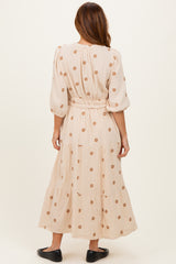Brown Floral Cotton Gauze Tiered Midi Dress