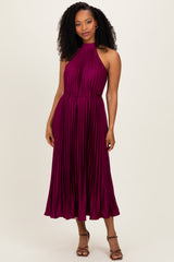 Magenta Pleated Halter Dress