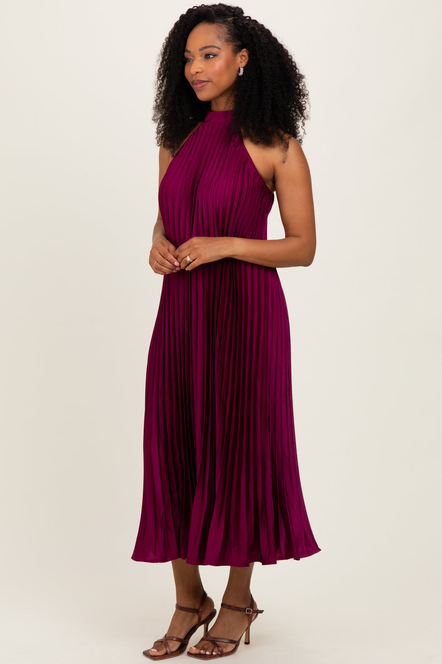 Magenta Pleated Halter Dress