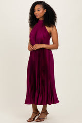 Magenta Pleated Halter Dress