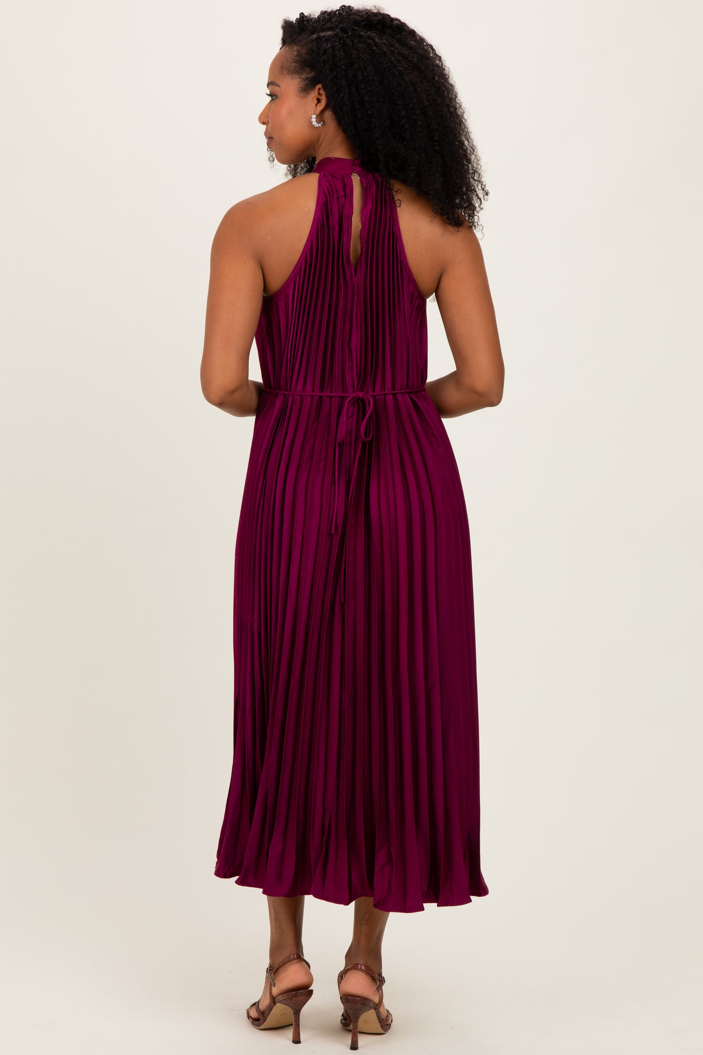 Magenta Pleated Halter Dress