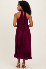 Magenta Pleated Halter Dress