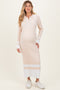 Cream Ribbed Knit Colorblock Polo Maternity Maxi Dress
