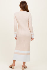 Cream Ribbed Knit Colorblock Polo Maxi Dress