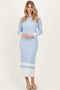 Light Blue Ribbed Knit Colorblock Polo Maxi Dress