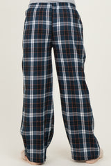 maternity wear in navy and gray plaid wide-leg lounge pants with an elastic waistband