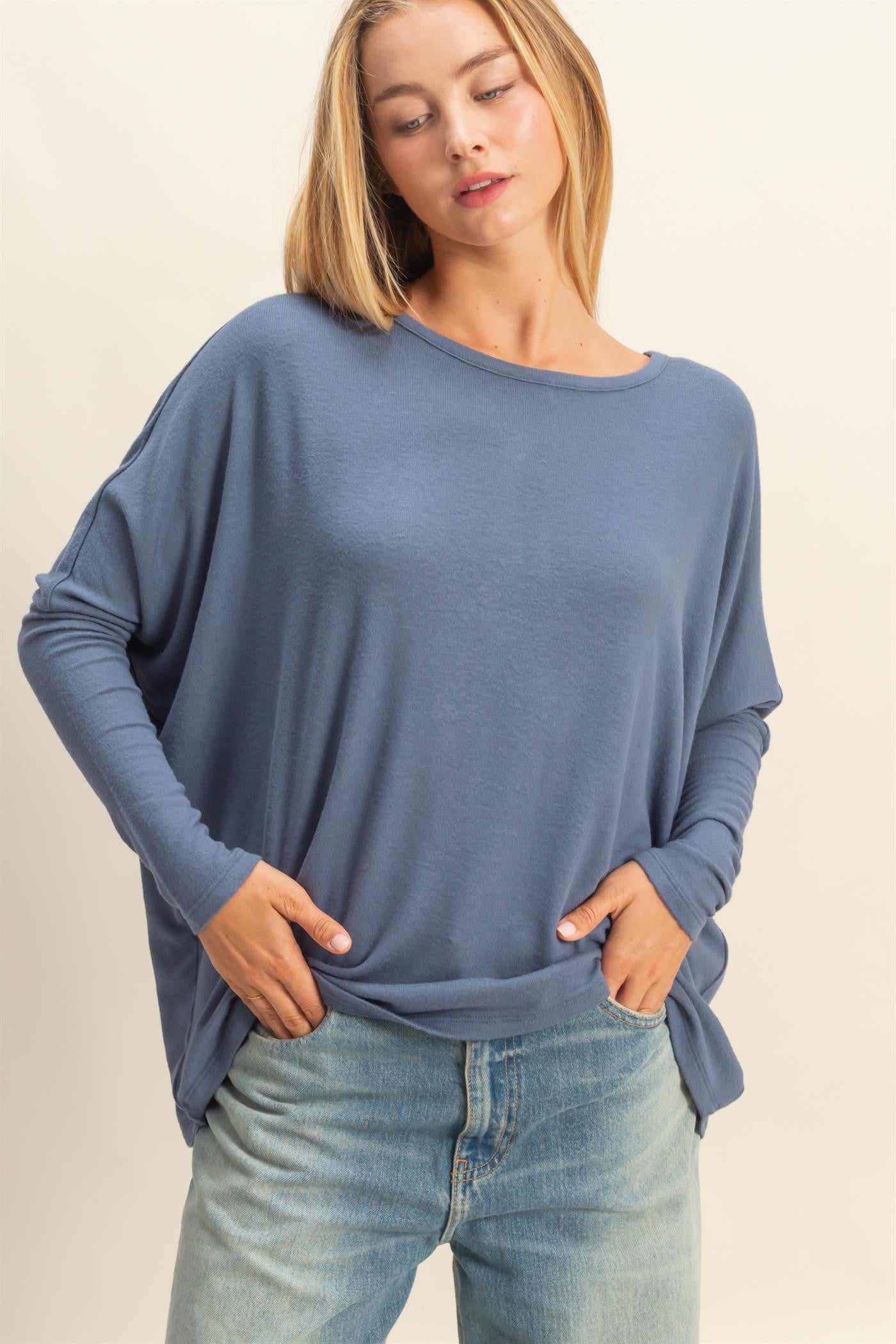 Navy Relaxed Fit Dolman Long Sleeve Maternity Top