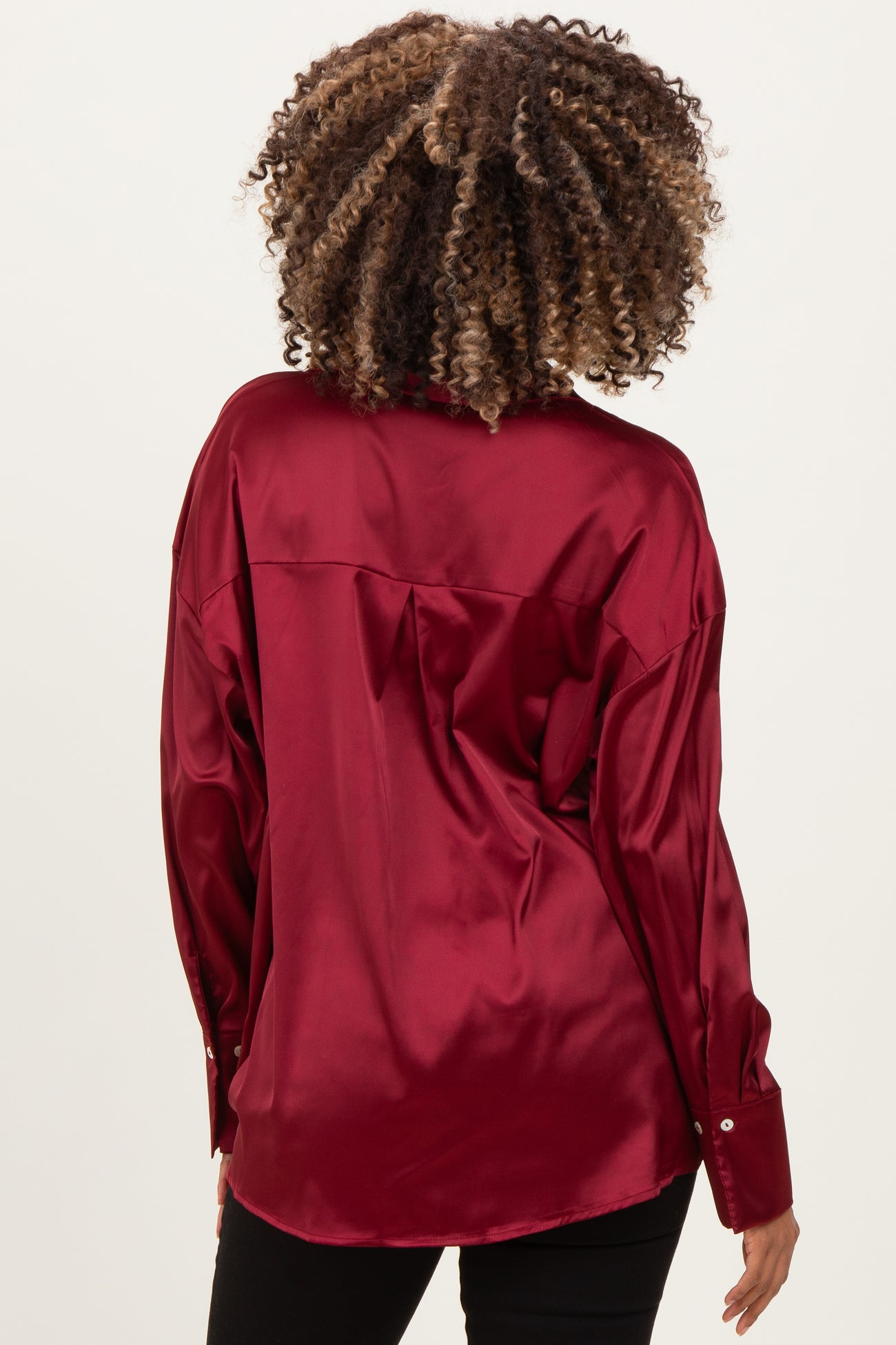 Burgundy Satin Button Up Maternity Blouse
