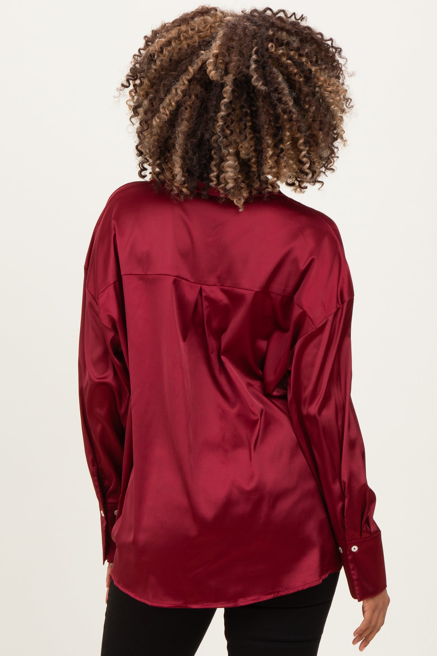 Burgundy Satin Button Up Maternity Blouse