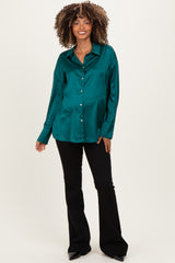 Forest Green Satin Button Up Maternity Blouse