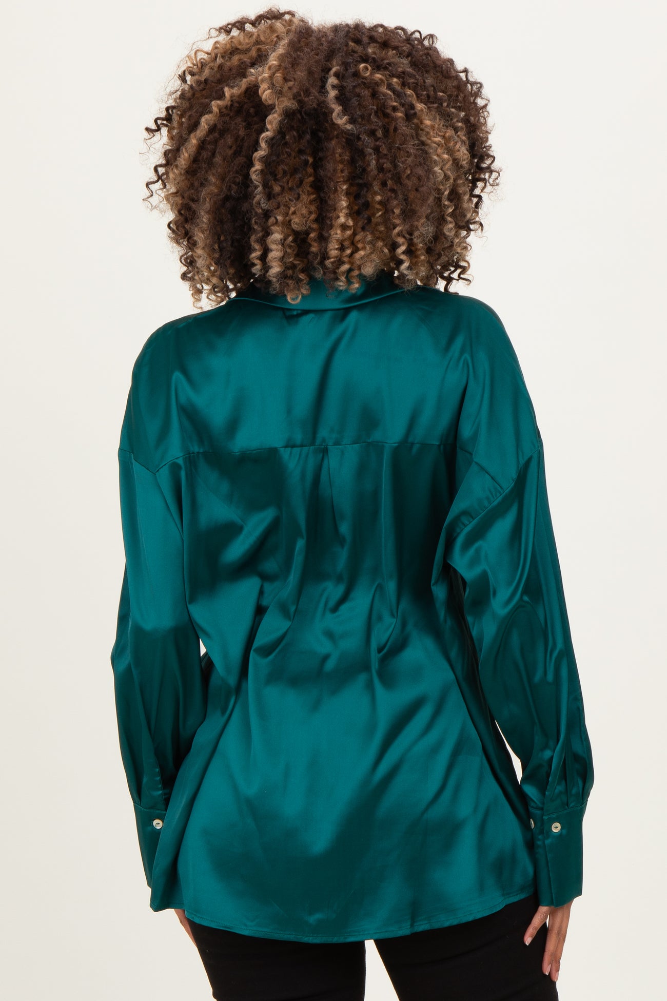 Forest Green Satin Button Up Maternity Blouse