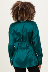 Forest Green Satin Button Up Maternity Blouse