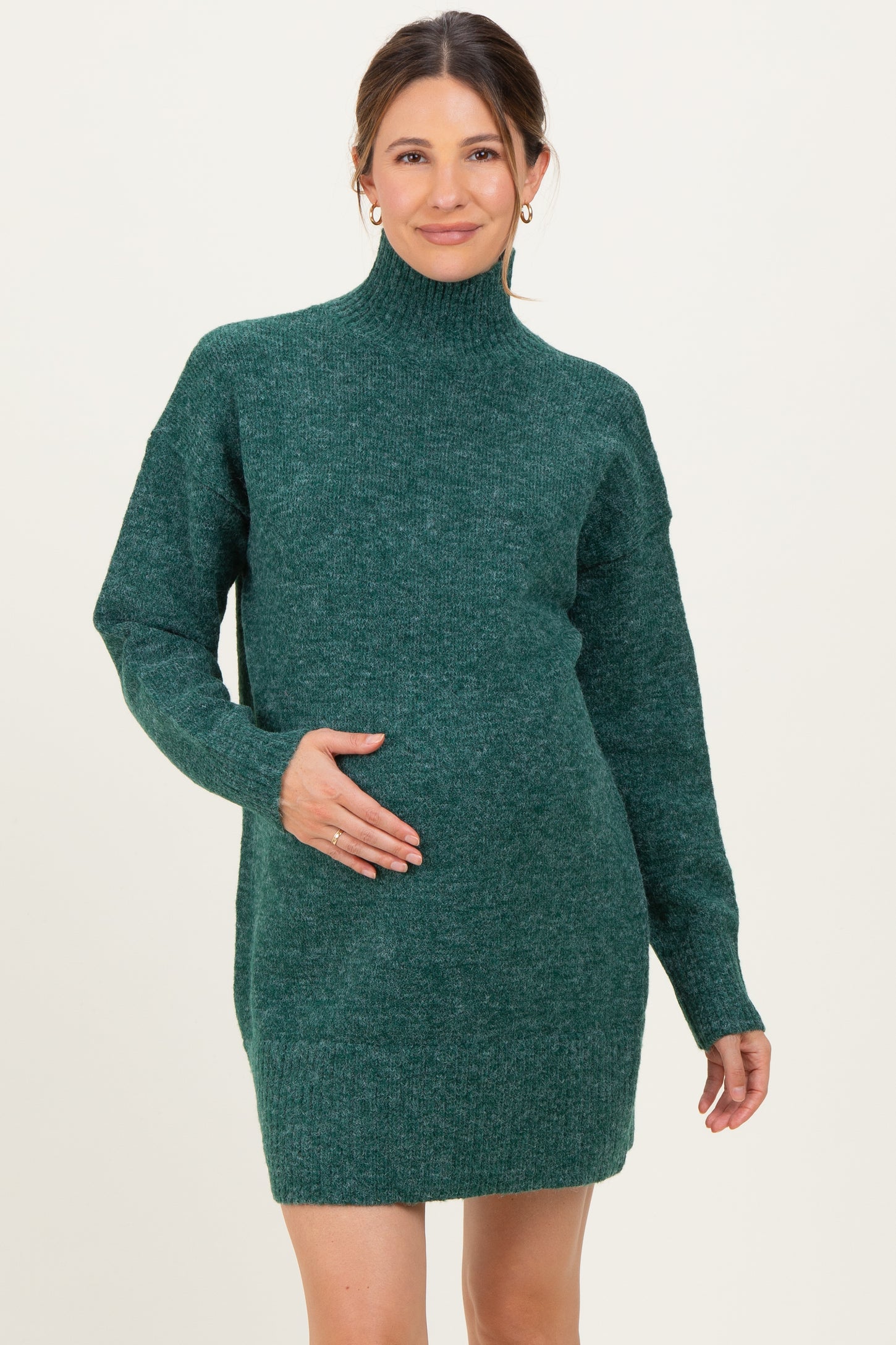 Green High Neck Sweater Maternity Mini Dress