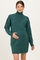 Green High Neck Sweater Maternity Mini Dress