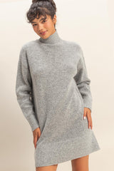 Heather Grey High Neck Sweater Maternity Mini Dress