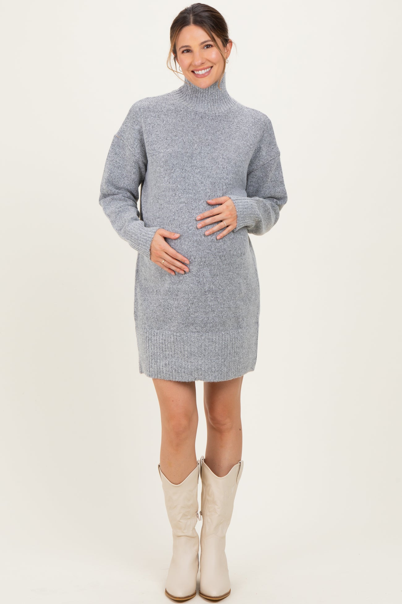 Heather Grey High Neck Sweater Maternity Mini Dress