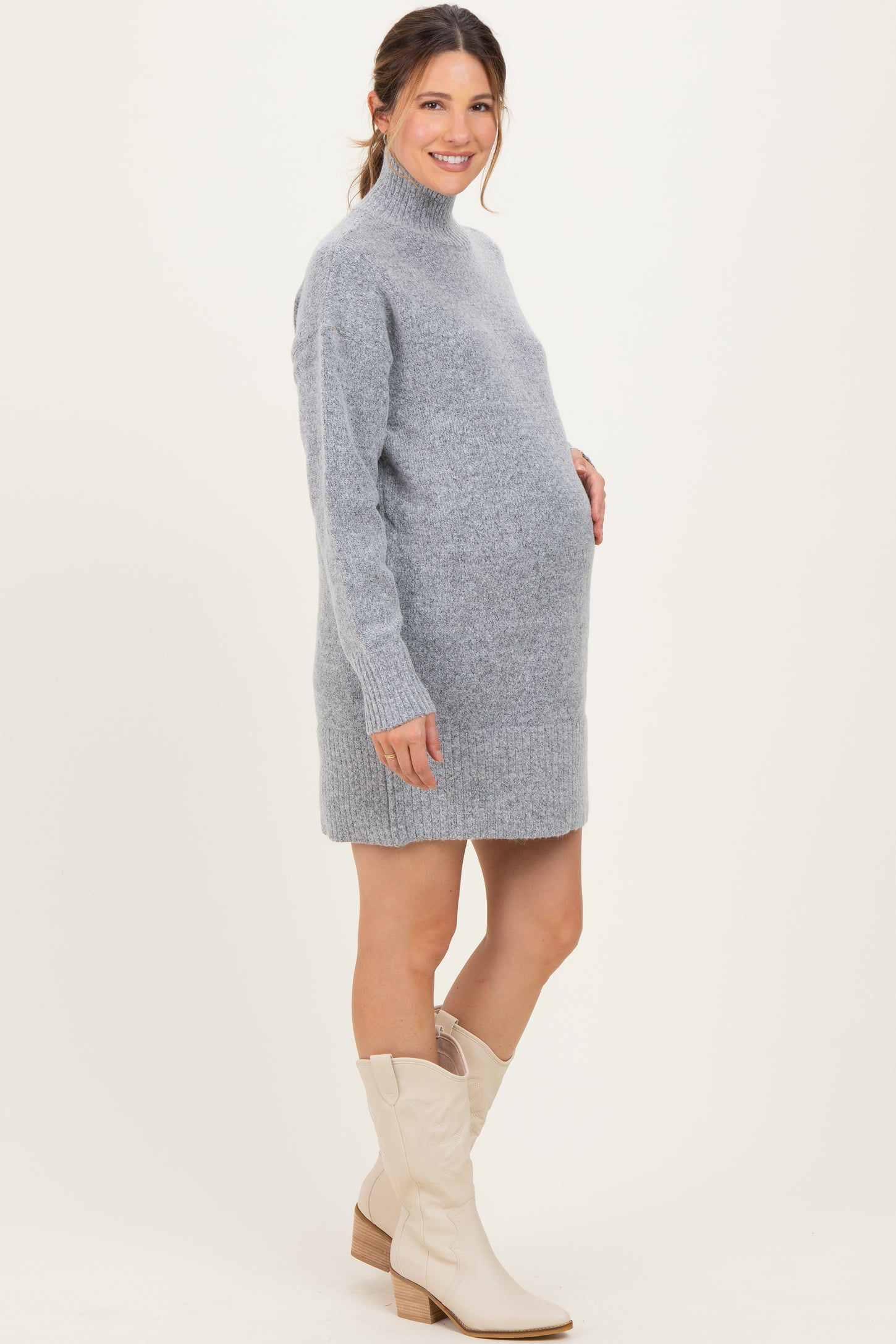 Heather Grey High Neck Sweater Maternity Mini Dress