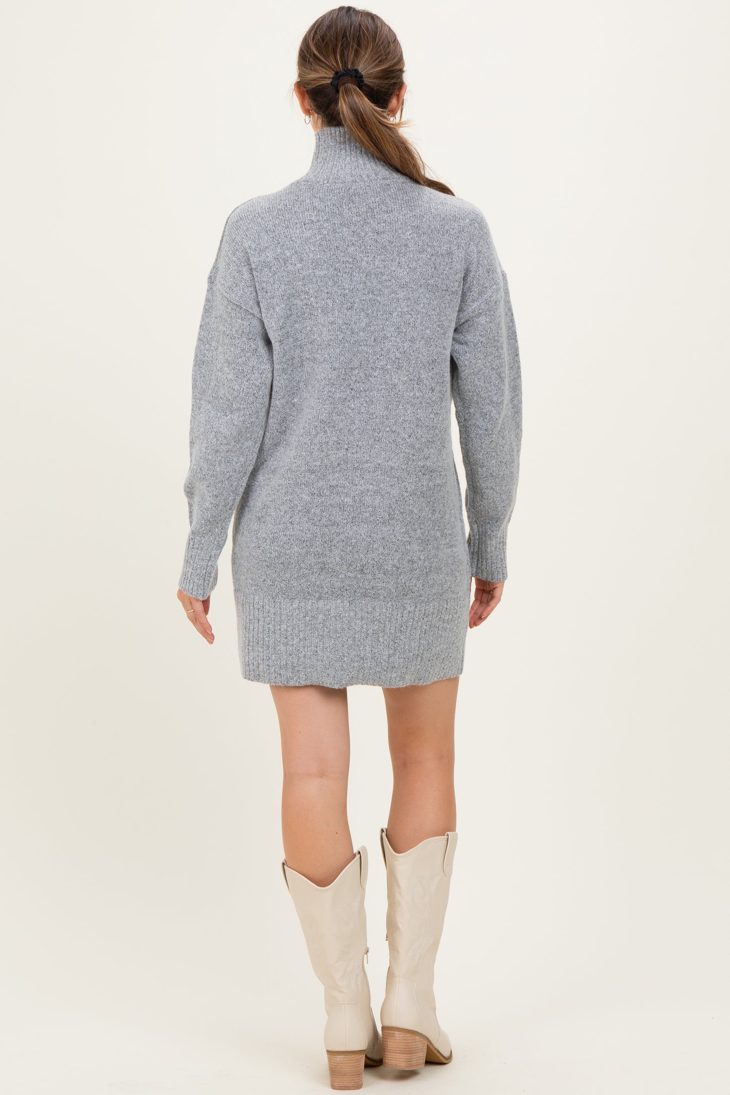 Heather Grey High Neck Sweater Maternity Mini Dress