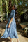 Light Blue Floral Textured Tiered Midi Dress