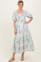 Blue Vintage Floral Puff Sleeve Tiered Maxi Dress
