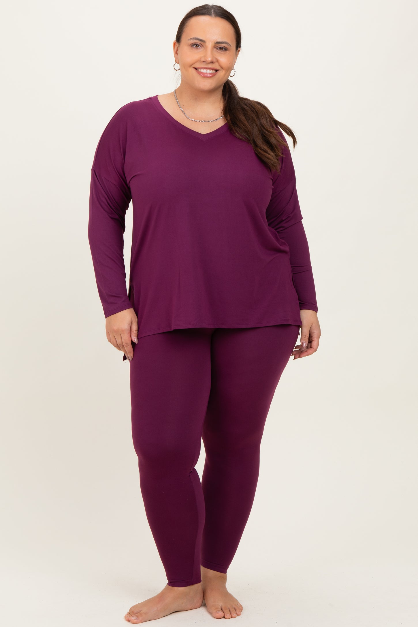 Plum Brushed Knit Oversized Top and Legging Maternity Plus Set