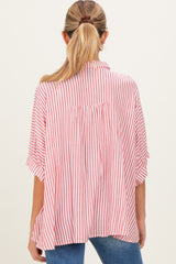 Red Striped Button Up Dolman Maternity Top