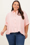 Coral Striped Button Up Short Dolman Sleeve Plus Top