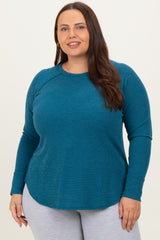 Teal Baby Waffle Knit Long Sleeve Maternity Plus Top