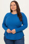 Blue Baby Waffle Knit Long Sleeve Plus Top