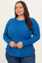 Blue Baby Waffle Knit Long Sleeve Plus Top