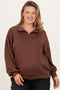 Brown Half Zip Maternity Plus Pullover