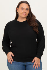 Black Textured Ribbed Long Sleeve Maternity Plus Top