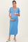 Blue Knit Contrast Stitch Detail Maternity Midi Dress