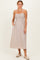 Mocha Striped Smocked Shoulder Tie Midi Dress